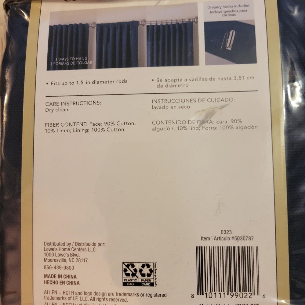 Allen + Roth Terrell Light Filtering Curtain Panel 96" - navy - Picture 8 of 10